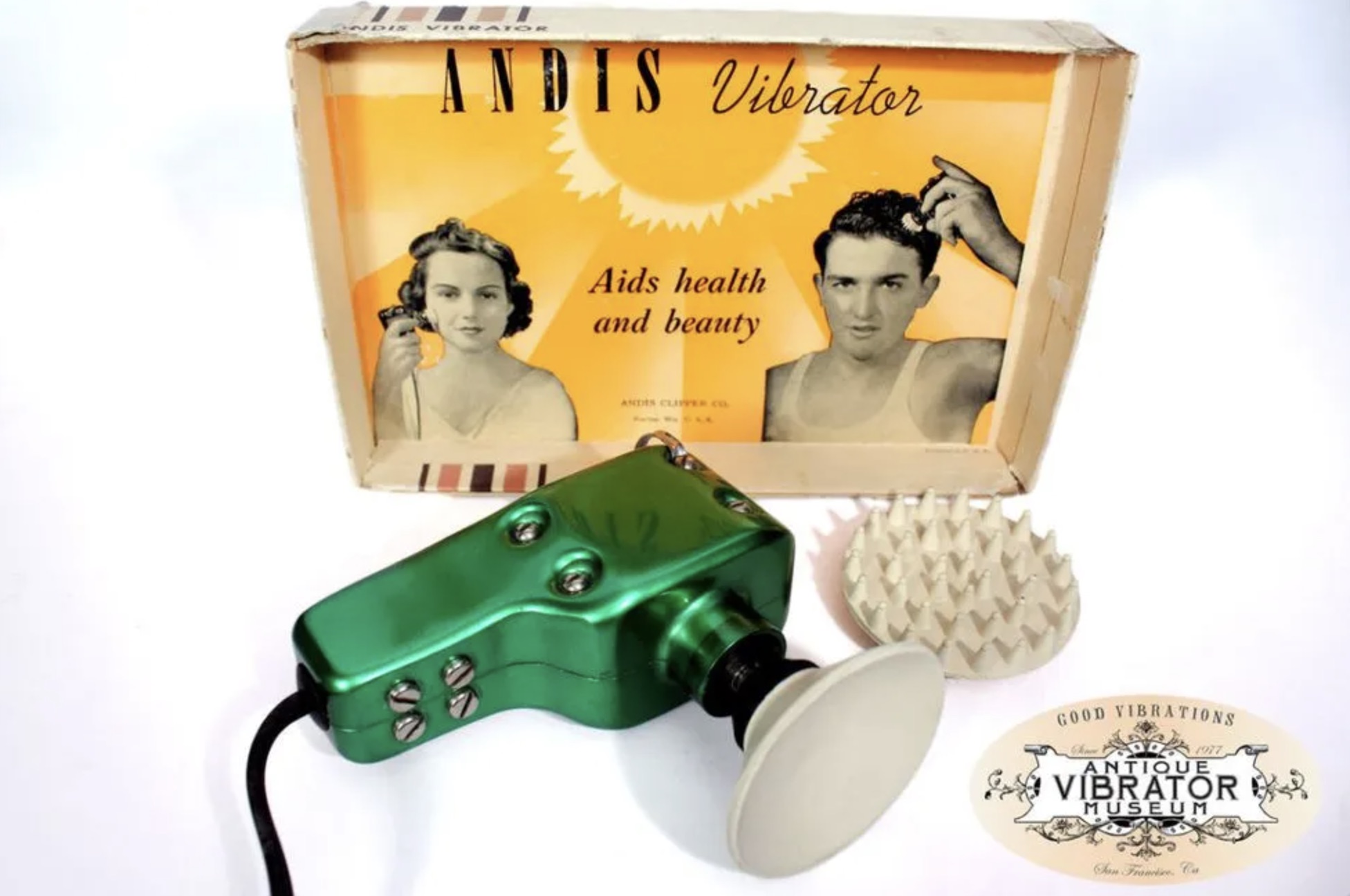 50's sex toys - Dis Vibrator Andis Vibrator Aids health and beauty Andes Clipper Co Good Vibrations 1977 Antique Vibrator Museum San France Co